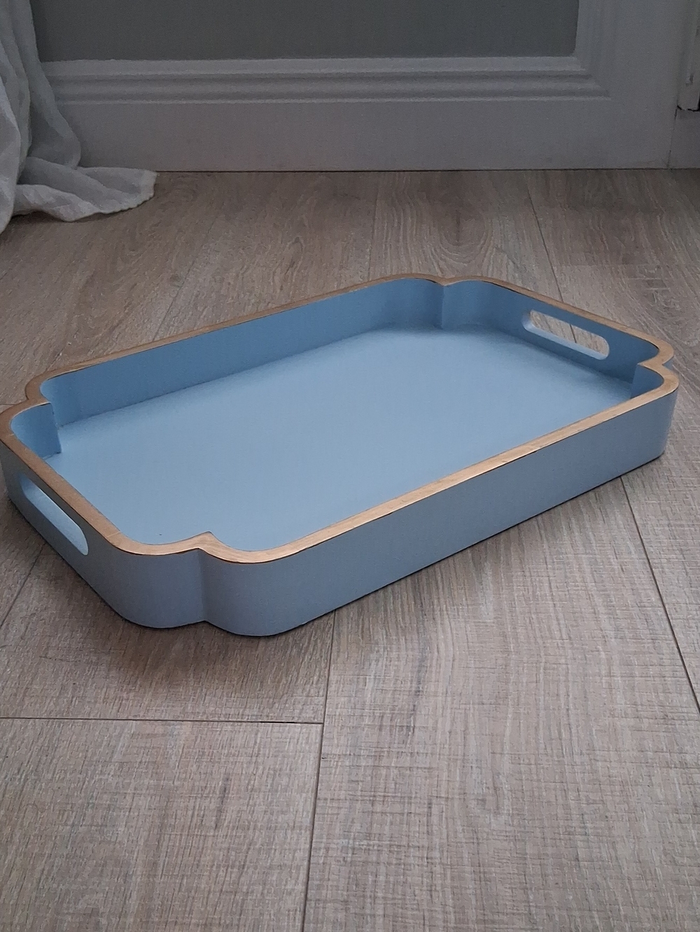 Blue and Gold Scalloped Decorative Serving Tray